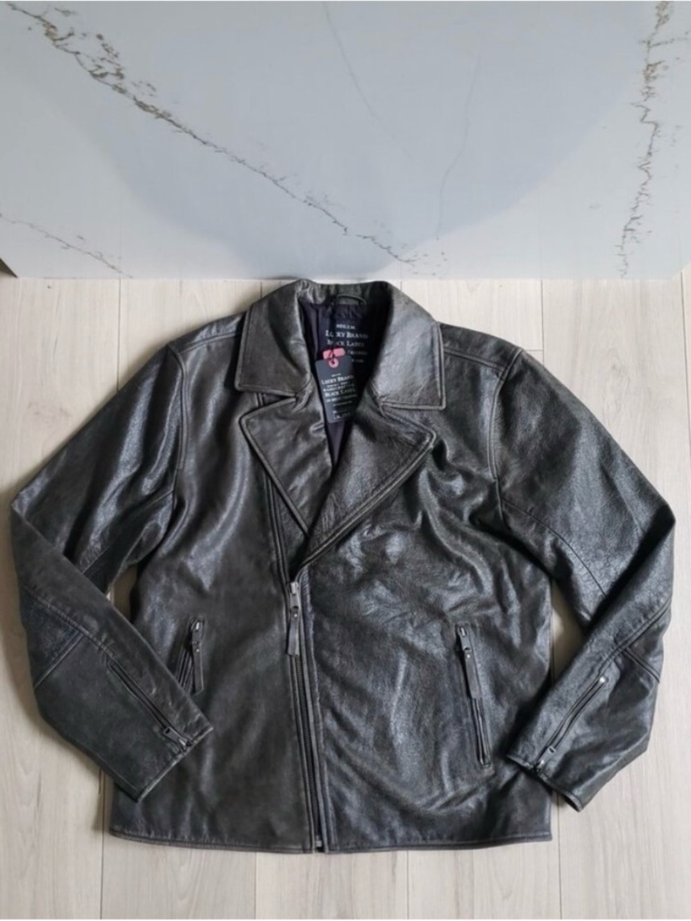 Lucky Brand Men's Black Leather Bomber Jacket